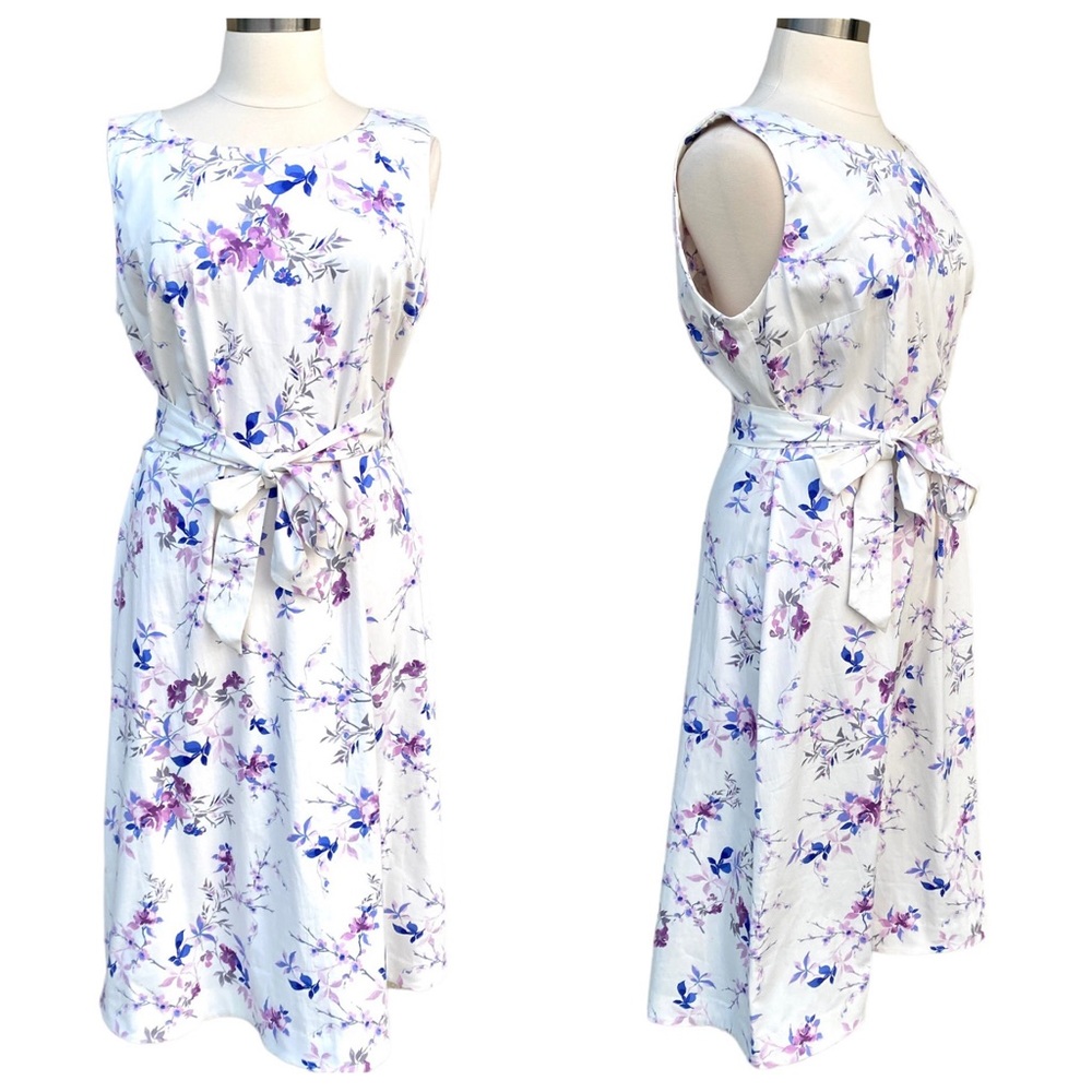 LONG TALL SALLY dress white floral print fit & flare plus size 18 belted NEW